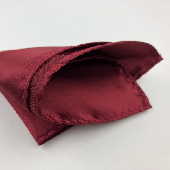 Mens Silk Satin Pocket Square Handkerchief Deep Re - Picture 2 of 2